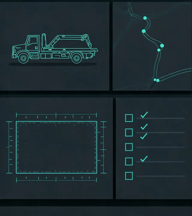 Vehicle procurement brief with flatbed tow truck specification map